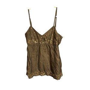 Old Navy Y2K XS Brown Silk Sequin Embellished Babydoll Tank Top‎ Fairy Grunge